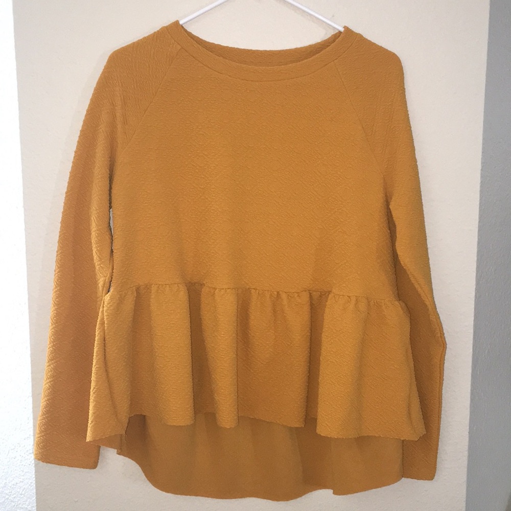 Mustard Yellow High/Low Peplum Top